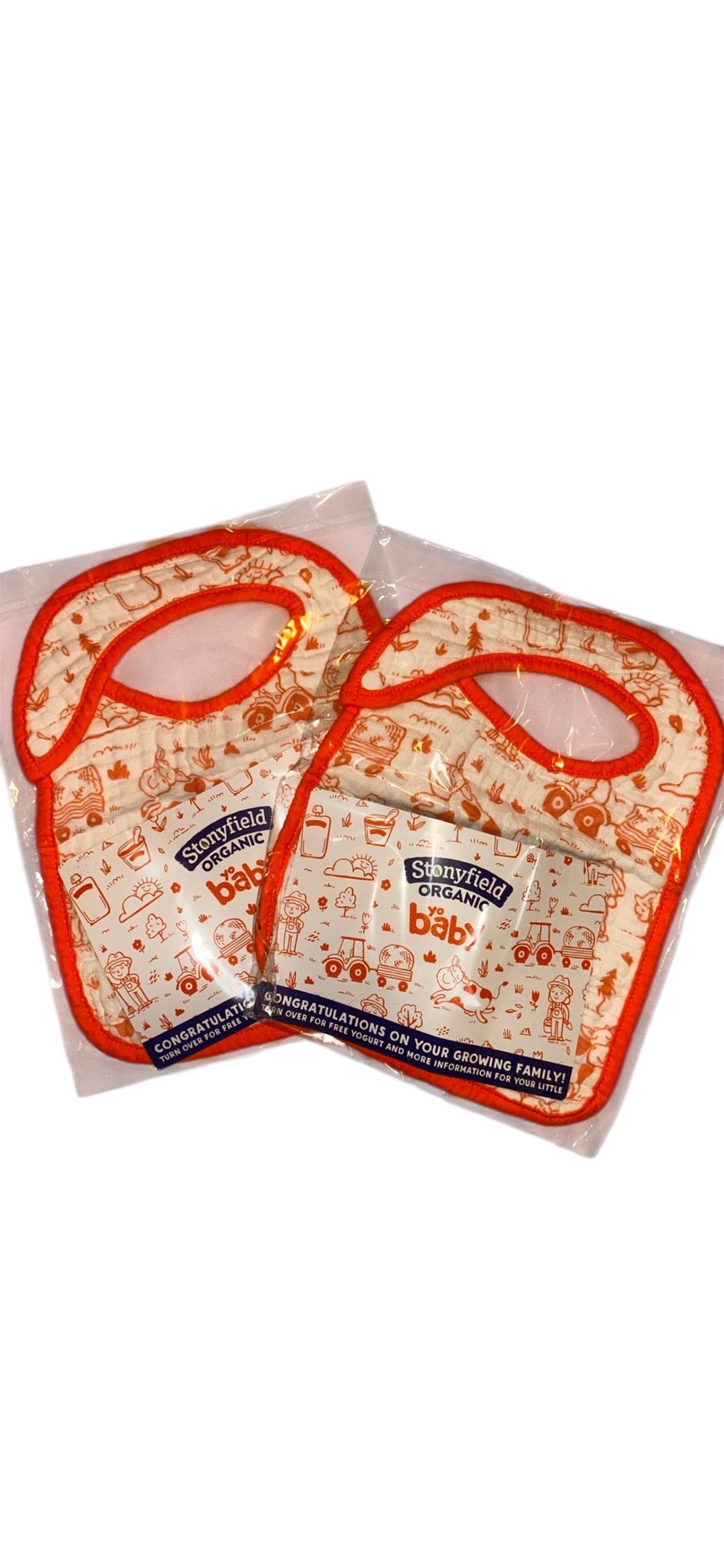 2 Stonyfield baby bibs $4